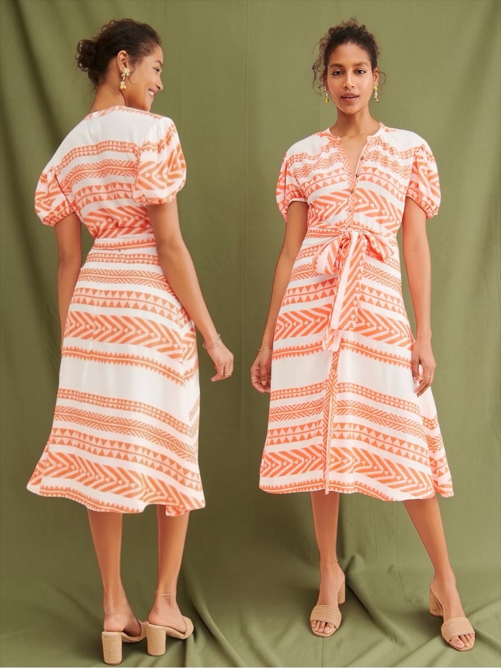 Anthropologie dRA Women’s Sera Geometric Print W/Puff Sleeve Midi Dress Large